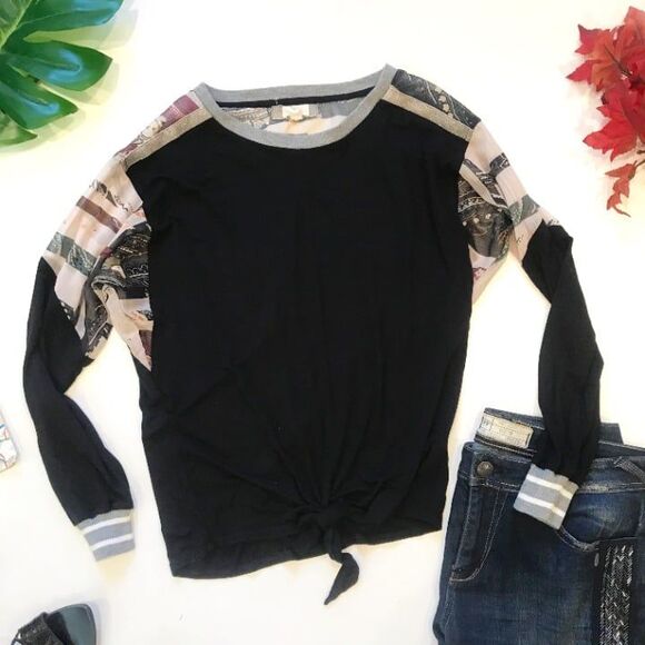 Anthropologie Tiny Pippa Black Tie Front Blouse Sheer Panels XS - Picture 6 of 9